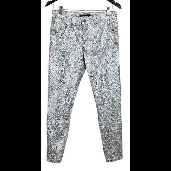 Express Mid Rise Metallic Foil Snakeskin‎ Print Skinny Slim Denim Jeans 8R - Picture 1 of 5